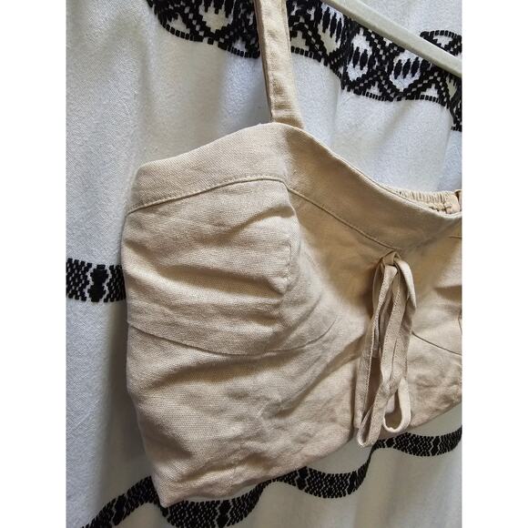 Le Lis Collection beige linen blend bustier crop top tank with bow smocked M - Picture 4 of 11